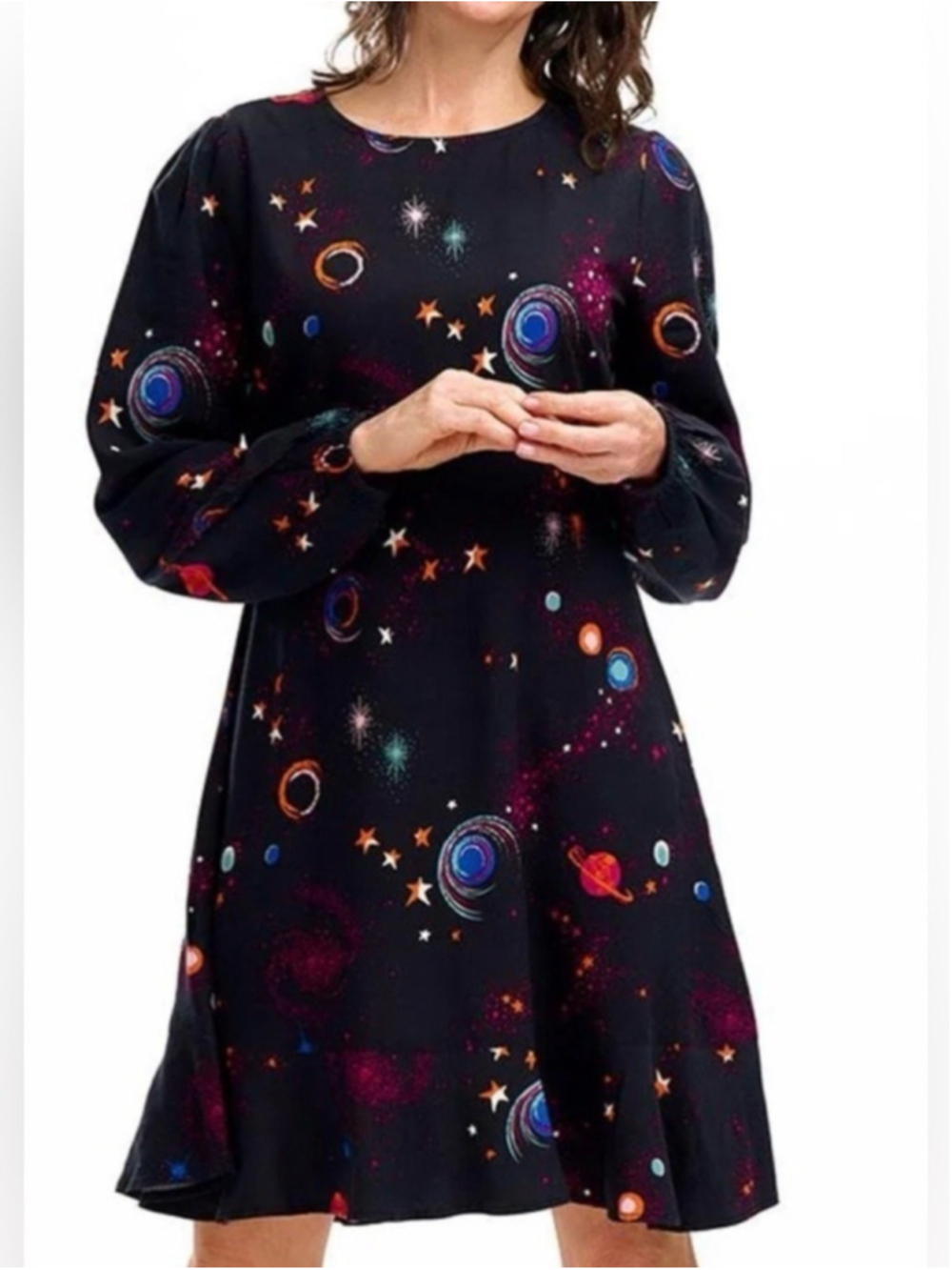 SUGARHILL BRIGHTON Juliette Dress Colourful Universe Black Size 8 Celestial